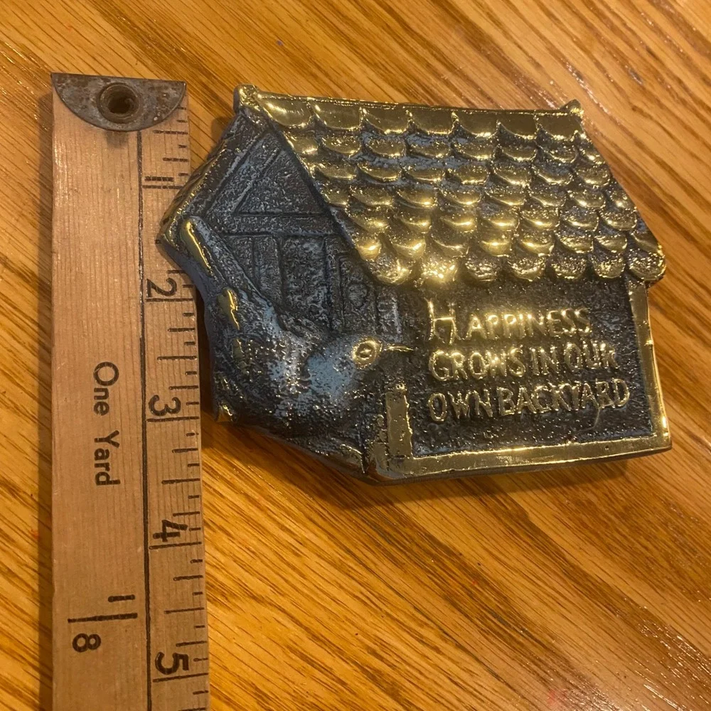 Brass Garden Stake Birdhouse Happiness Grows In Our Backyard Gold New Sign